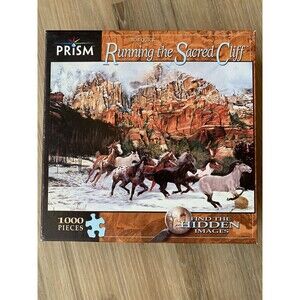 Prism Running the Sacred Cliffs Bob Quick 1000 Piece Puzzle Horses Mountains EUC